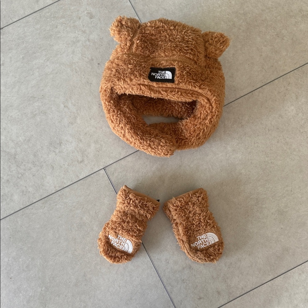 The North Face Kids' Tan Fleece Hat and Mittens 6-24 months